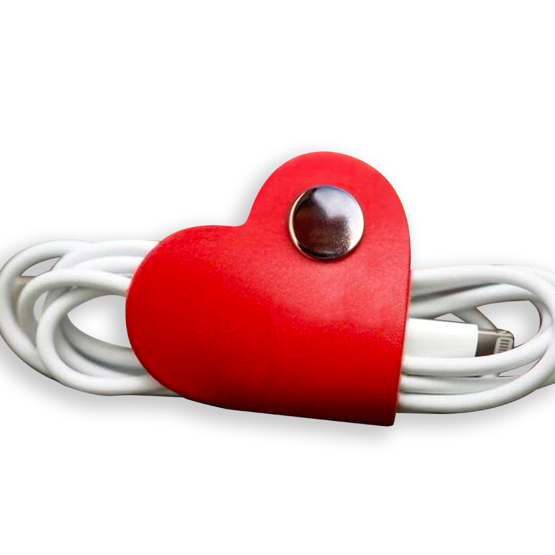 赤い国産本革ハート型コードクリップ シンプルで大人可愛い メイン