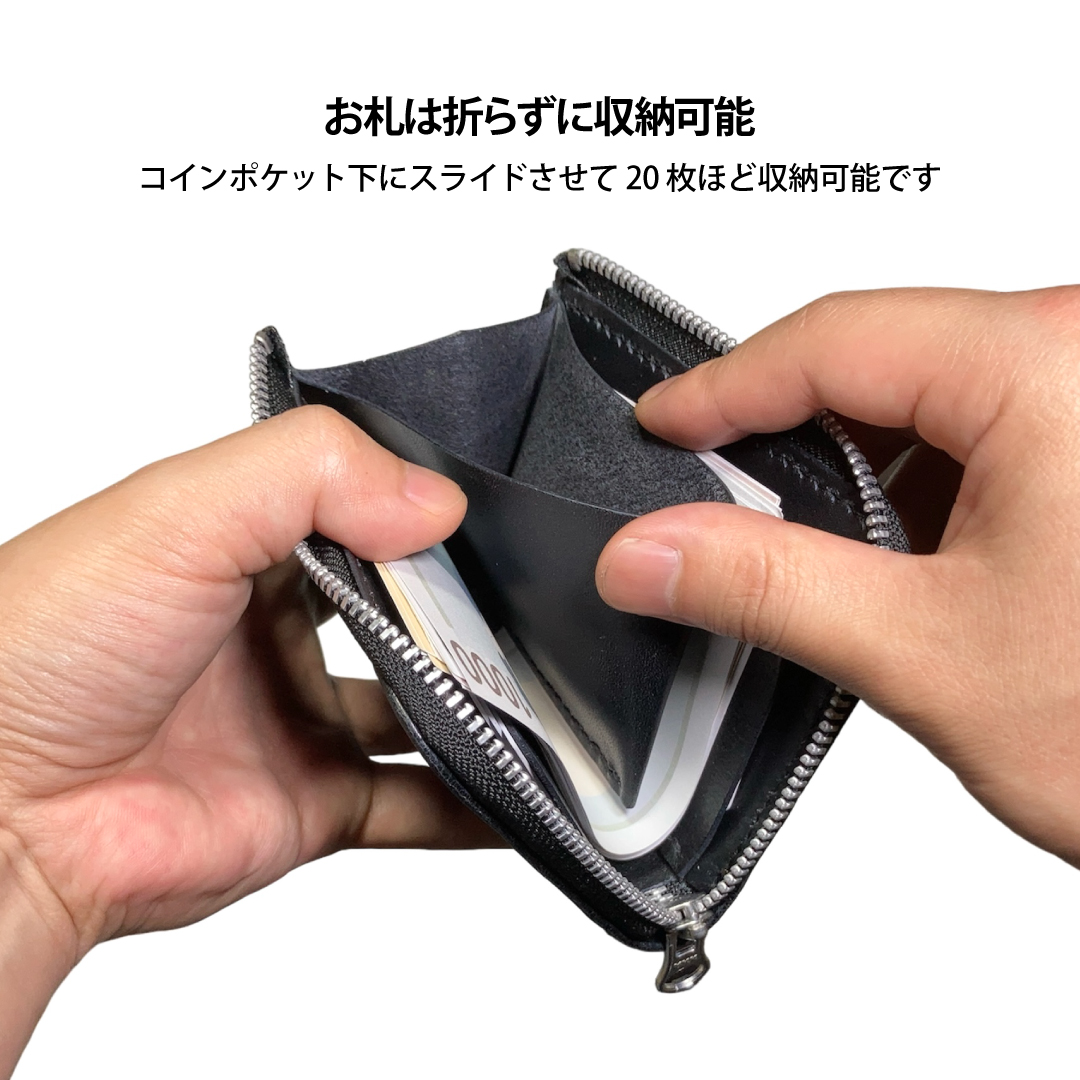 L字ファスナー財布 岡山デニムと国産本革 手縫いコンパクトウォレット お札入れ