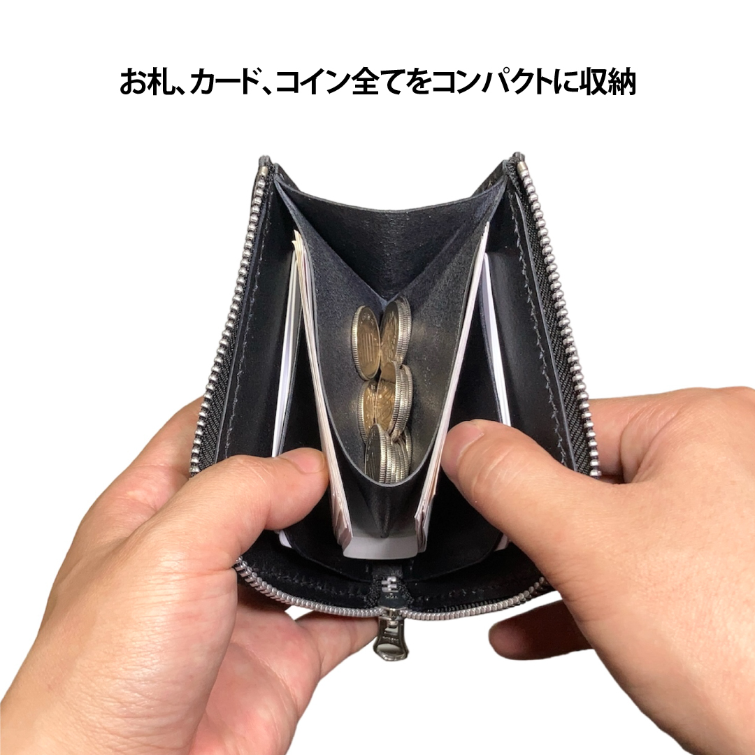L字ファスナー財布 岡山デニムと国産本革 手縫いコンパクトウォレット 容量