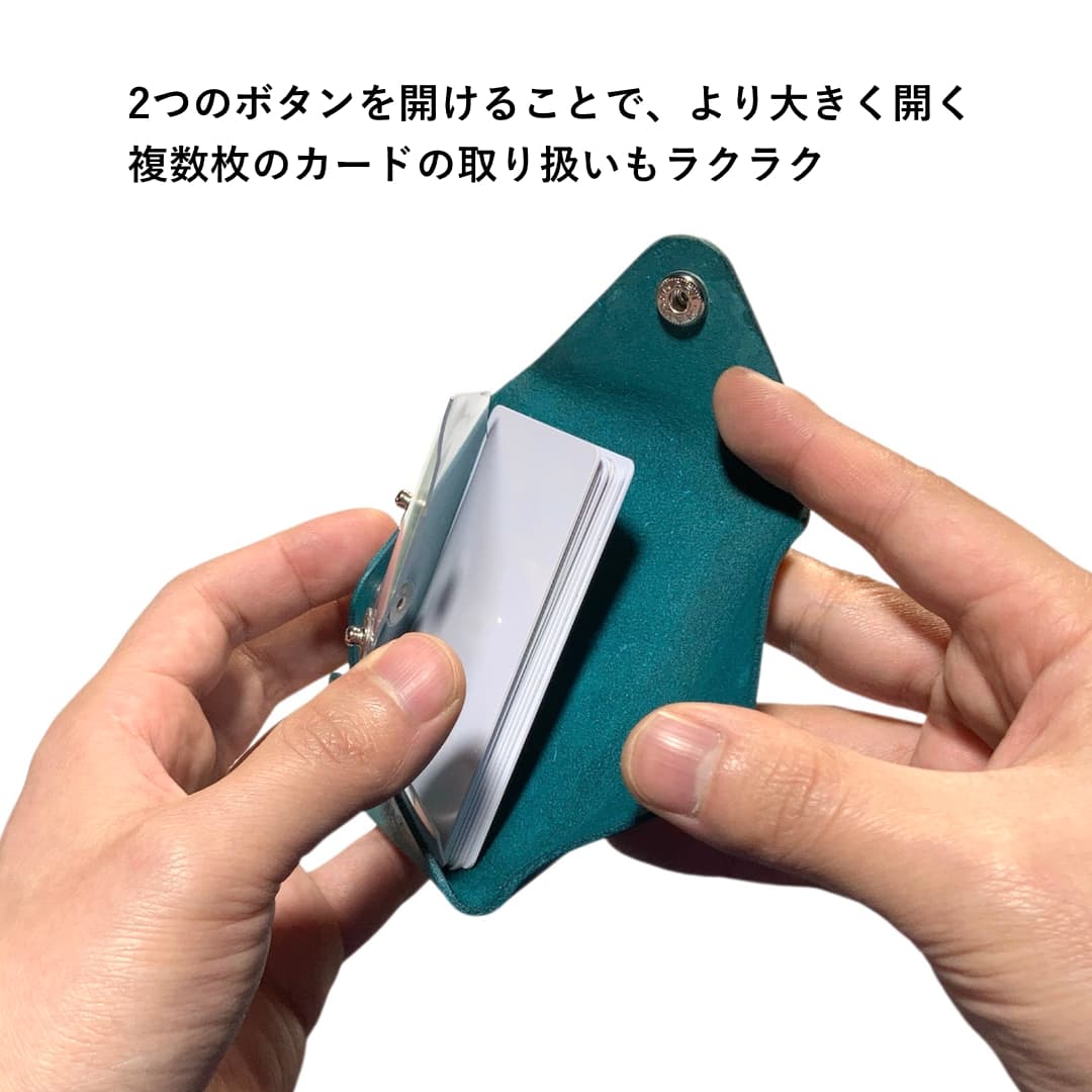 本革とクリアPVCのカードケース キャッシュレス向け 開いた状態