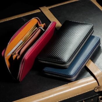 ラウンドファスナー コードバン調_カーボン レザー 長財布｜MURAより