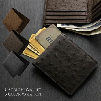 オーストリッチ 二つ折り 財布 両カード メンズ 一枚革 無双仕立て 日本製 JRA|三京商会より