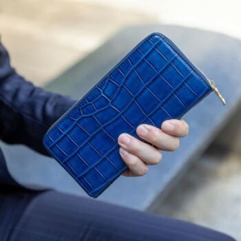 藍染めクロコダイル RFロングウォレット(ラウンドファスナー長財布)|チマブエより