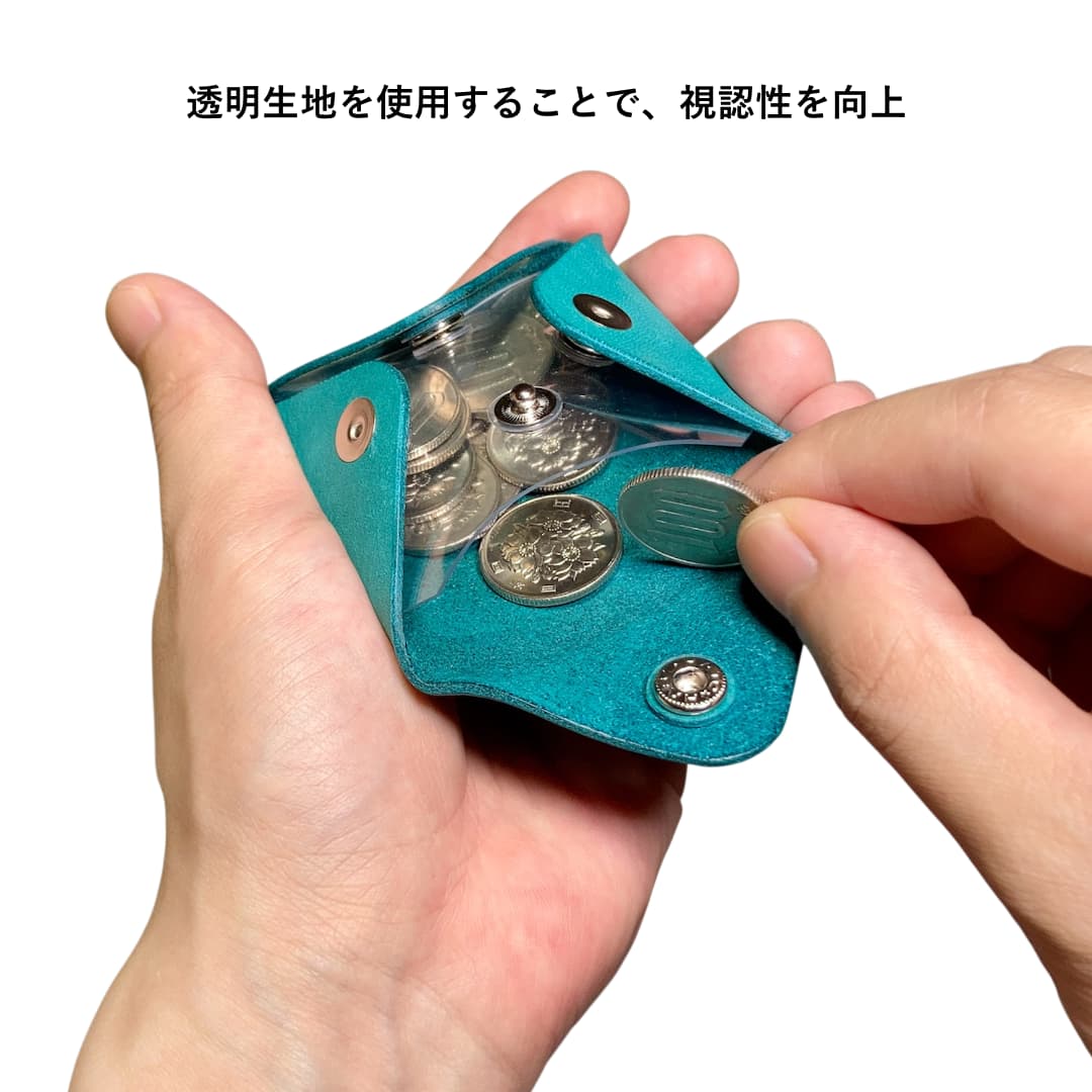 本革とクリアPVCのコインケース イタリア産マヤレザー使用のハンドメイド財布 ポケット