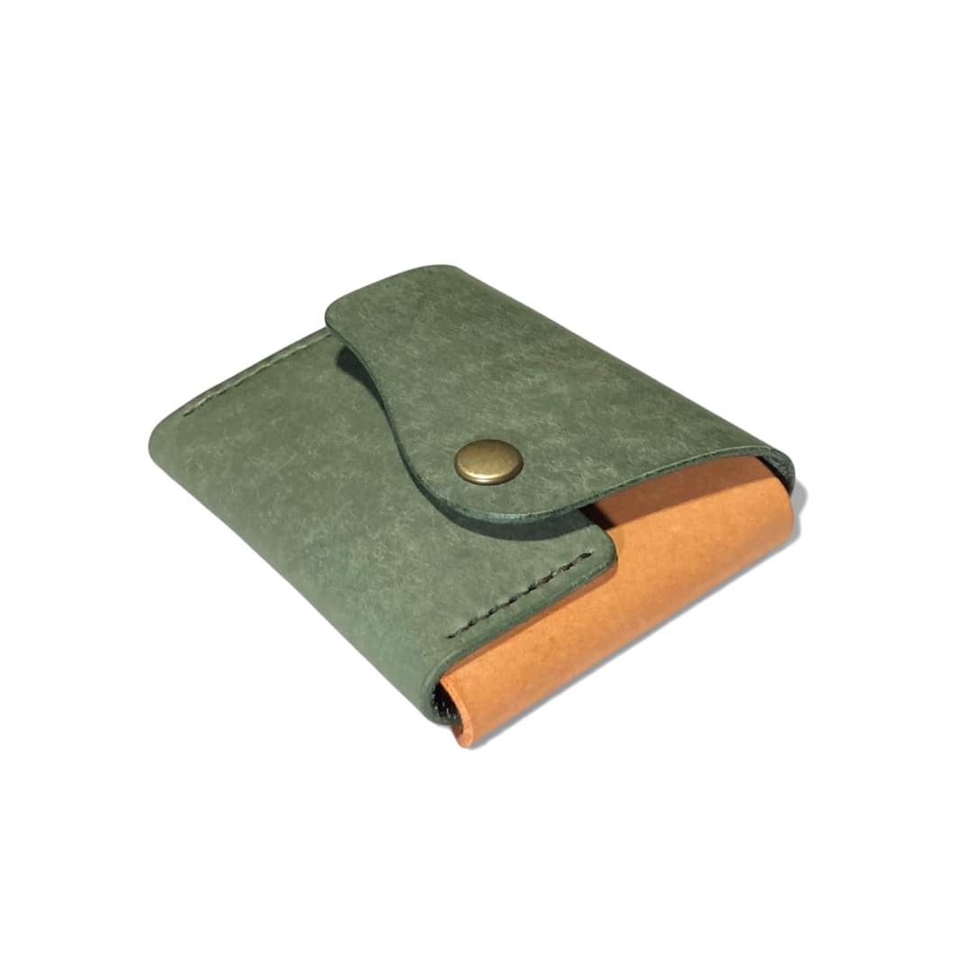 ダークグリーン キャメル クロスフラップミニウォレット 正面