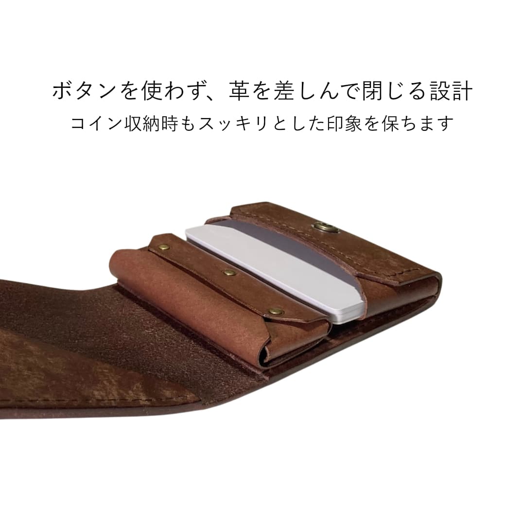 キャッシュレスでもお札を折らない イタリアンレザー 茶色ベース ミニ財布 コインポケット