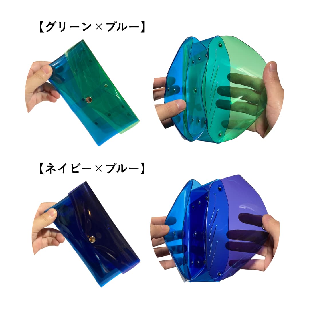 2トーンカラーのクリアロングウォレット カラー グリーン ネイビー