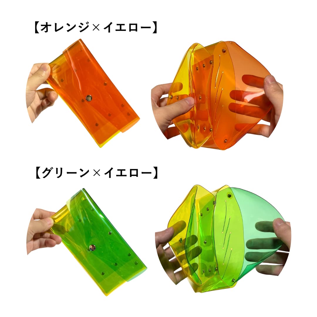 2トーンカラーのクリアロングウォレット カラー オレンジ グリーン